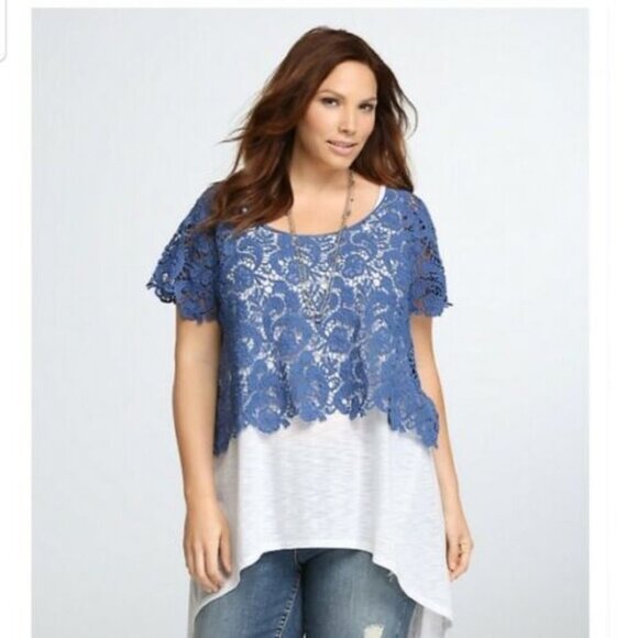 Torrid Crochet Lace Sheer Scalloped Crop Top Blue Plus Size 1X H10777 - Picture 7 of 7